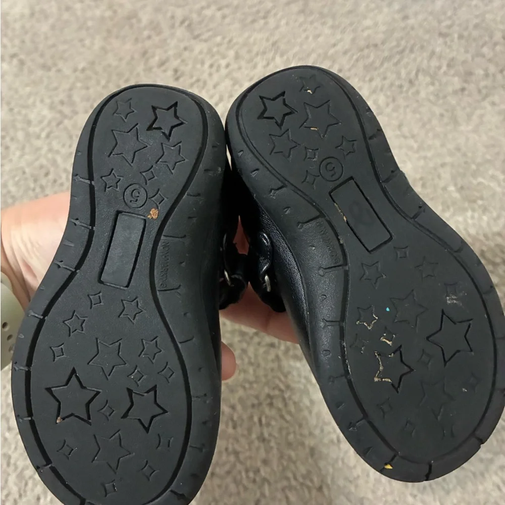 Cherokee Black Mary Jane Velcro Dress Shoes with Butterfly Design Girl Size 5